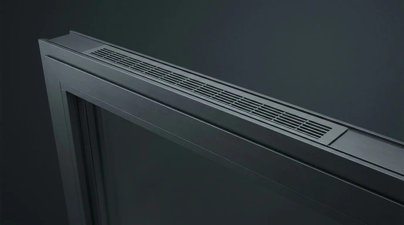 Ventilatierooster in de bovenkant van een aluminium raamkader
